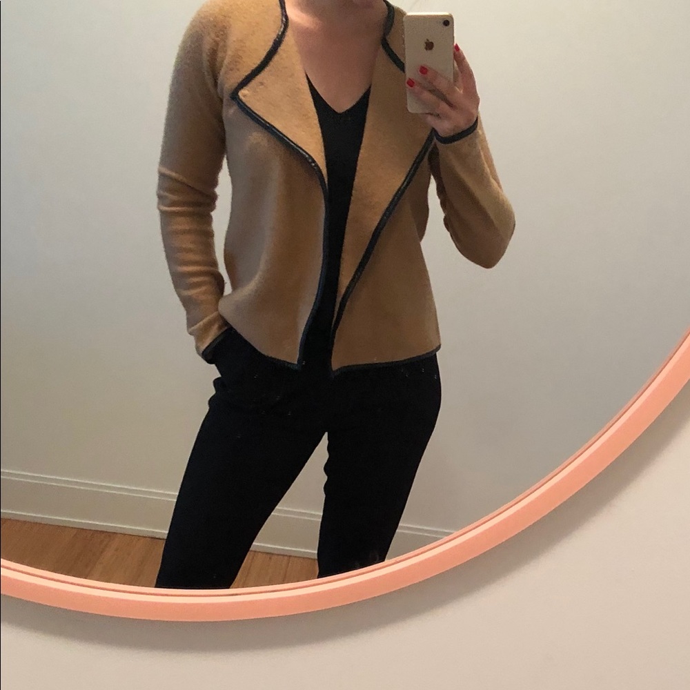 Ann Taylor sweater jacket with leather trim